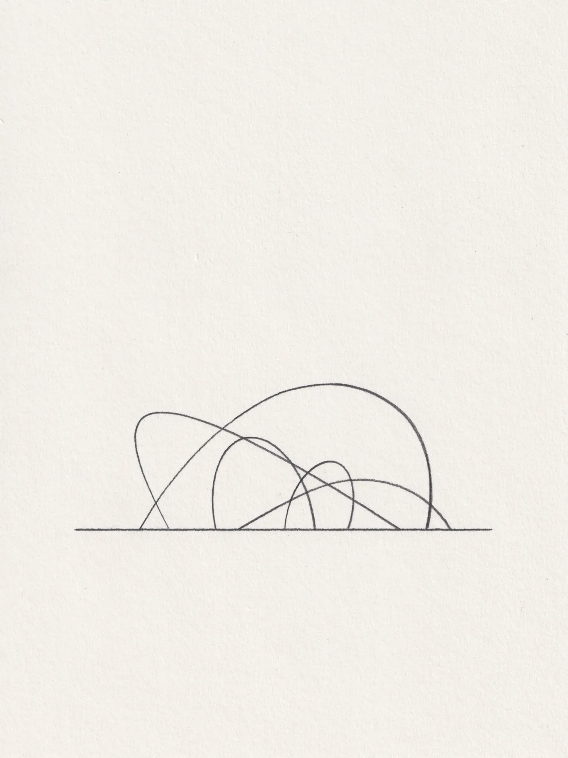 Pencil line drawing on paper, captioned 'All the times we have met.'