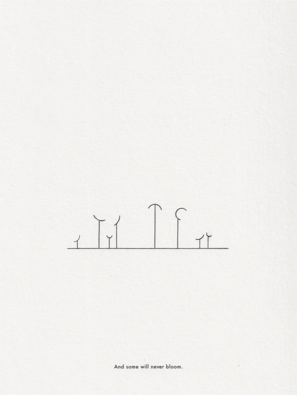 Ink line drawing on paper: a flock of small birds gathered like a low cloud, captioned 'It is not a hat, but maybe some butterflies.'