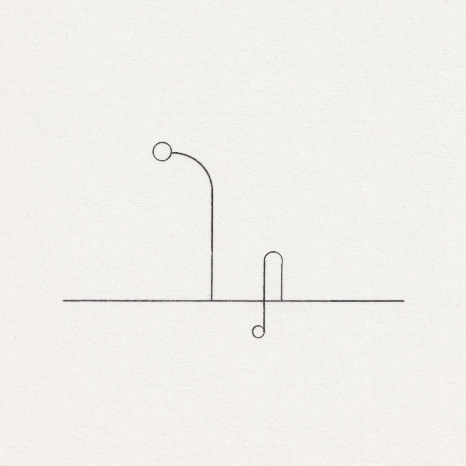 Pencil line drawing on paper: a circle on a curved stem beside a shorter looped post with a circle at its base, captioned 'I don't know everything.'