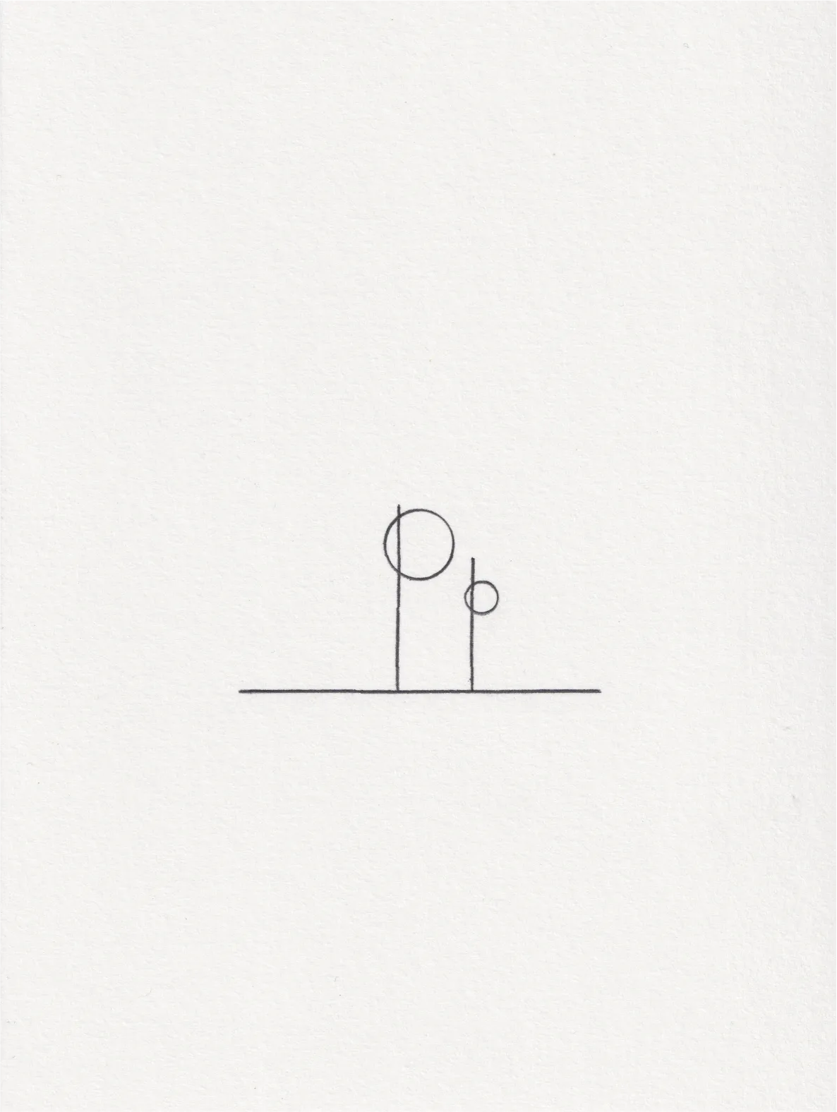 Ink line drawing on paper: two vertical posts of different heights beside a diagonal line.