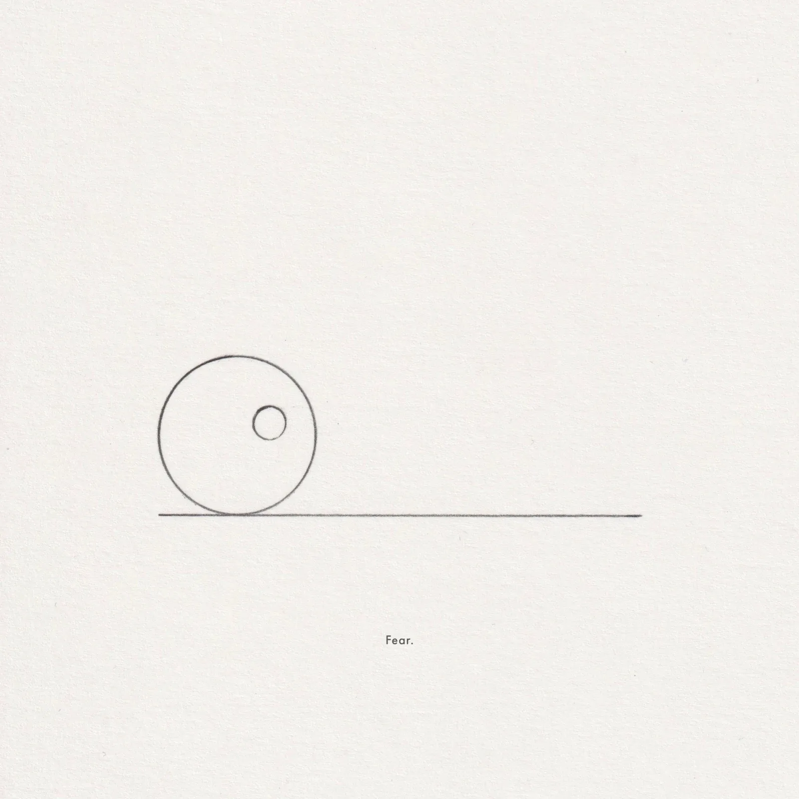 Pencil line drawing on paper: a circle resting on a horizontal line with a smaller circle inside it, captioned 'Fear.'
