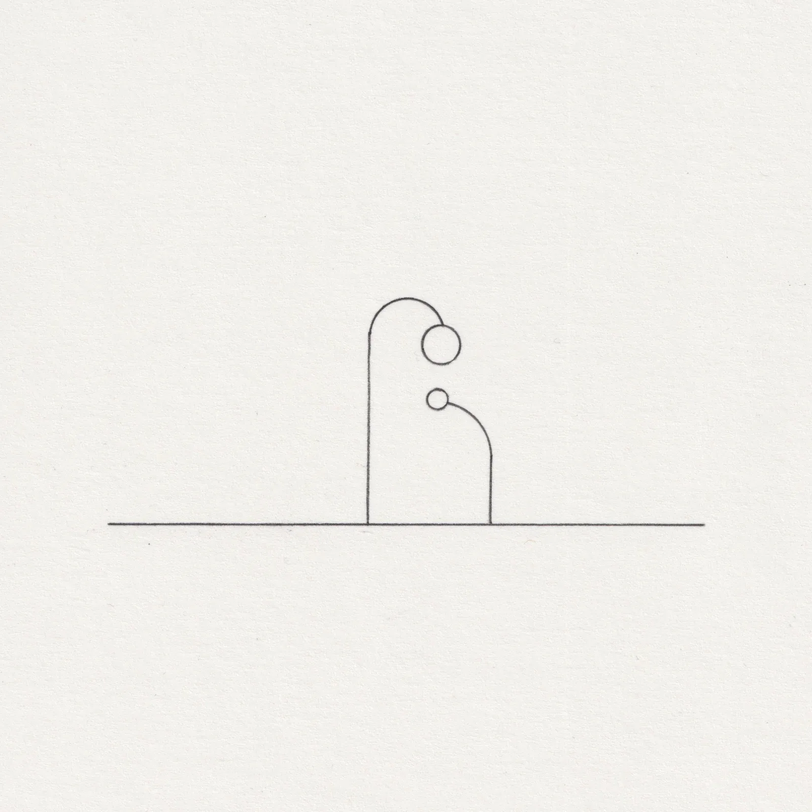 Pencil line drawing on paper: an arched post beside a smaller circle on a curved stem, captioned 'But, I know what you need.'